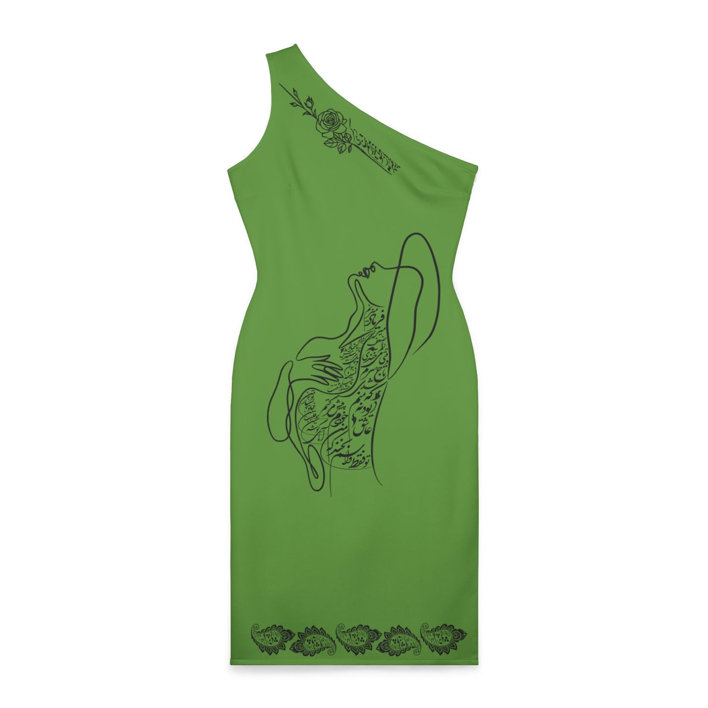 One Shoulder Dress with persion Poam Calligraphy and Painting