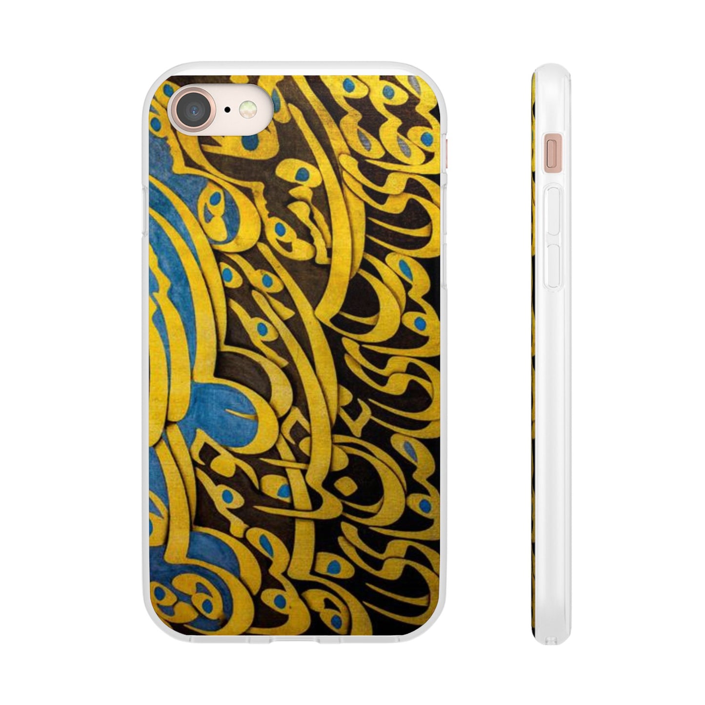 Phone Case — Gold & Blue Calligraphy Design