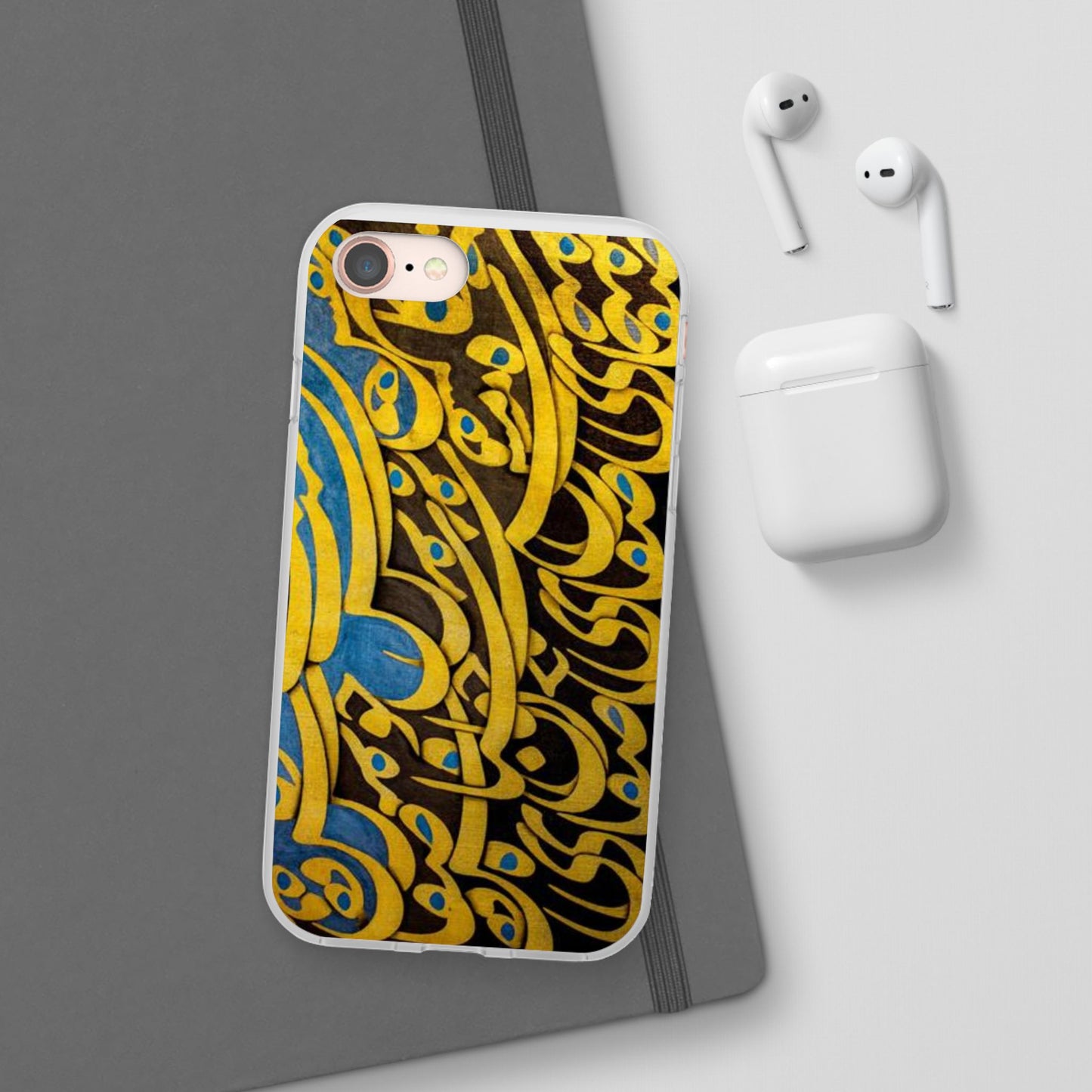 Phone Case — Gold & Blue Calligraphy Design