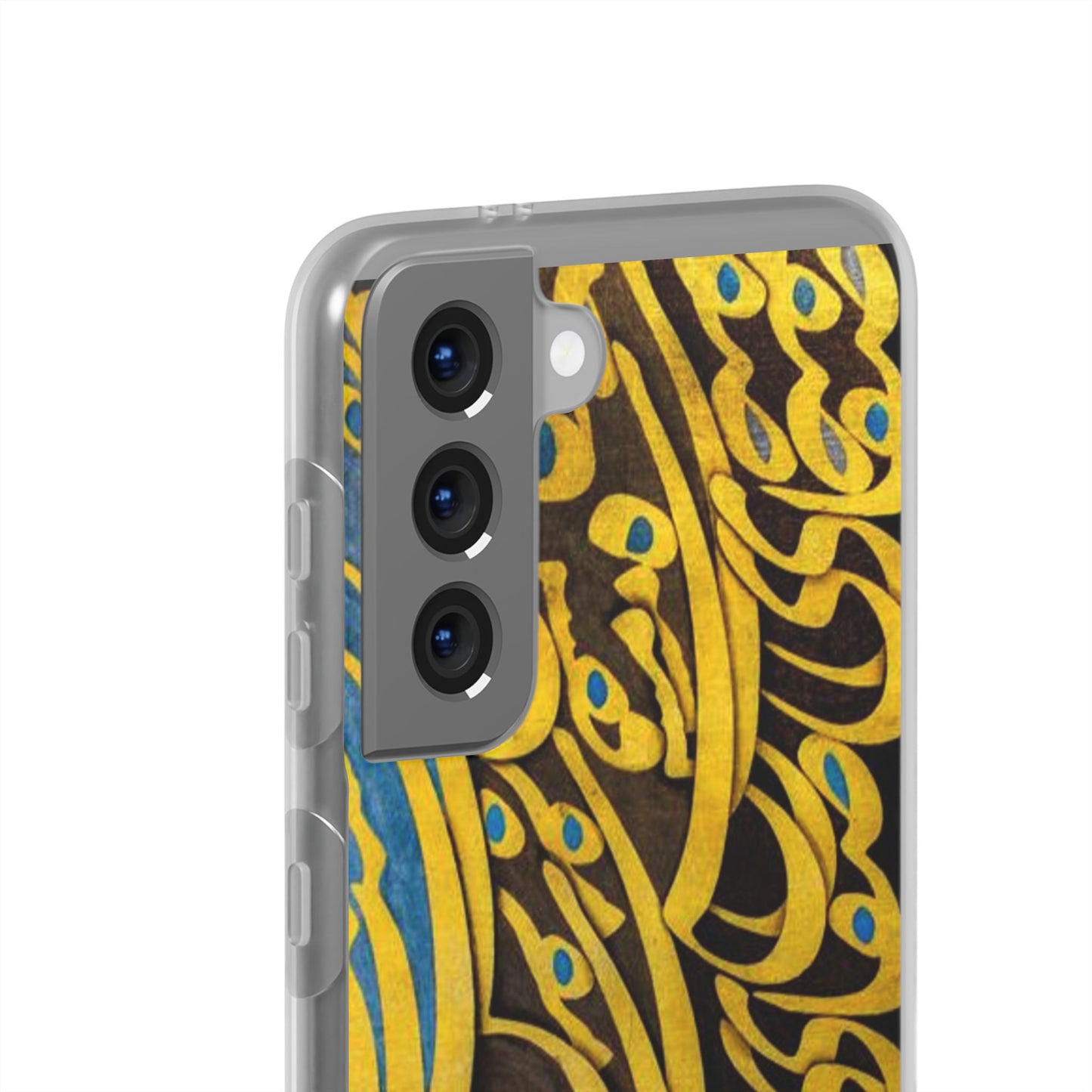 Phone Case — Gold & Blue Calligraphy Design