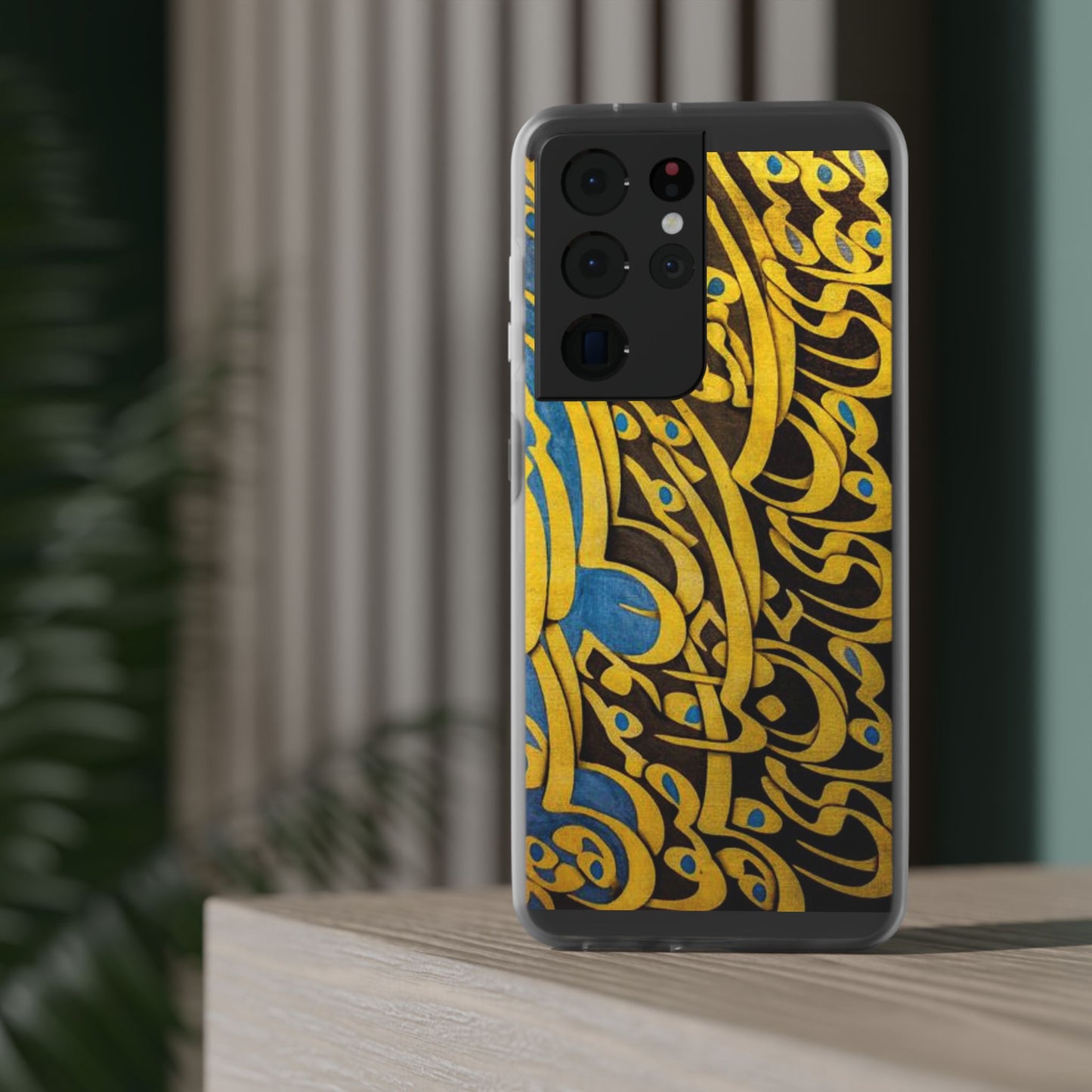 Phone Case — Gold & Blue Calligraphy Design