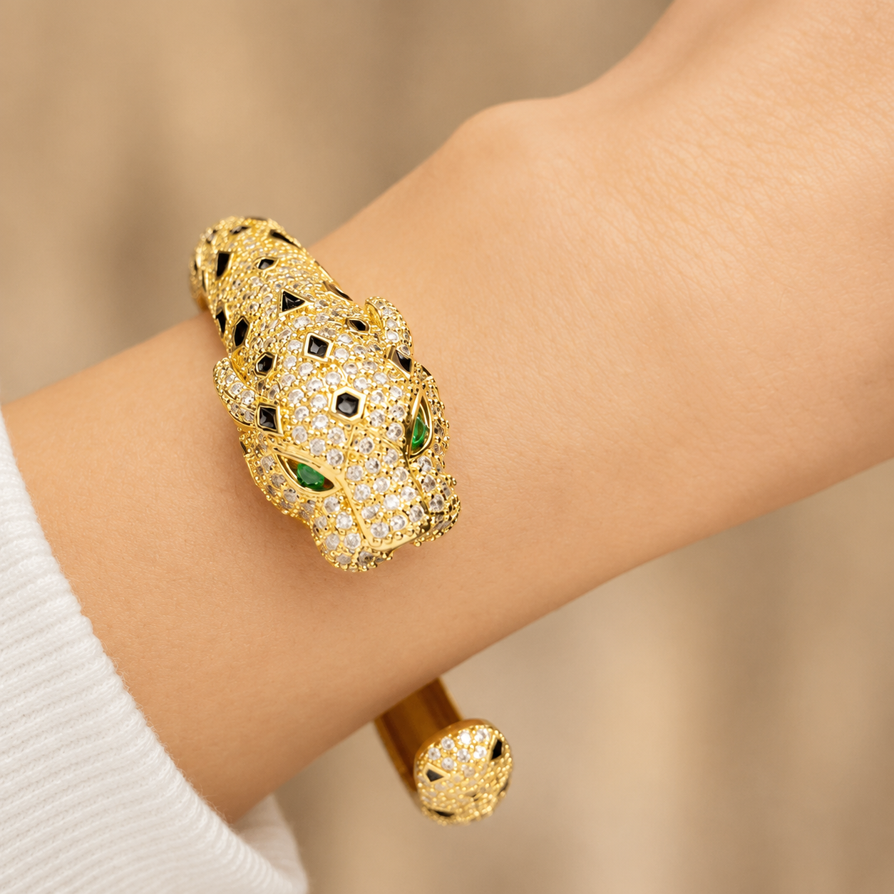 18K GOLD-PLATED LEOPARD ZIRCON BANGLE