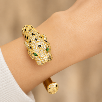 18K GOLD-PLATED LEOPARD ZIRCON BANGLE