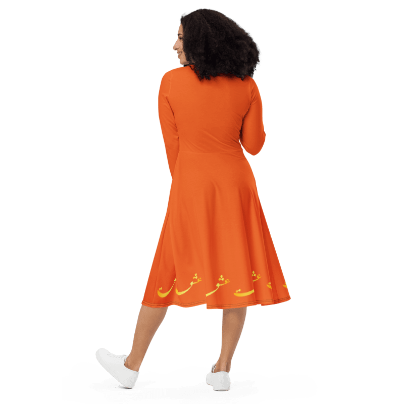 PERSIAN CALLIGRAPHY LONG SLEEVE MIDI DRESS