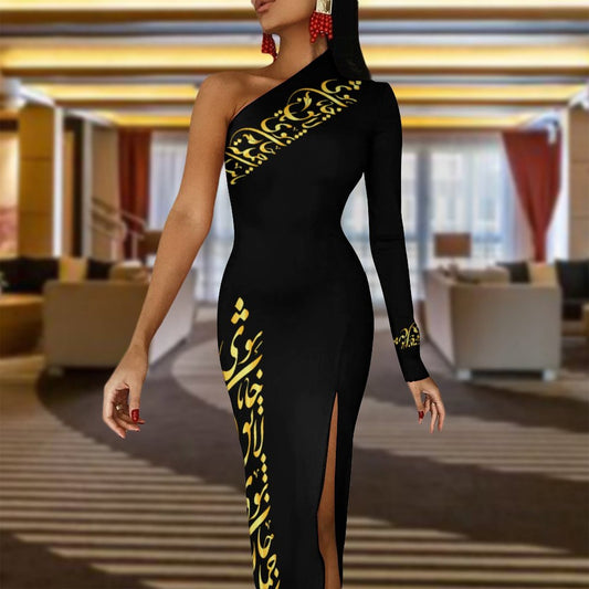 ONE SHOULDER SPLIT DRESS – BODYCON STYLE | باید که جمله جان شوی تا لایق جانان شوی