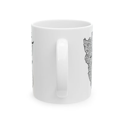 Ceramic Mug with Iran Map and poam , (11oz, 15oz) همه عالم تن است و ایران قلب آن/ من ان توام مرا به من باز گردان