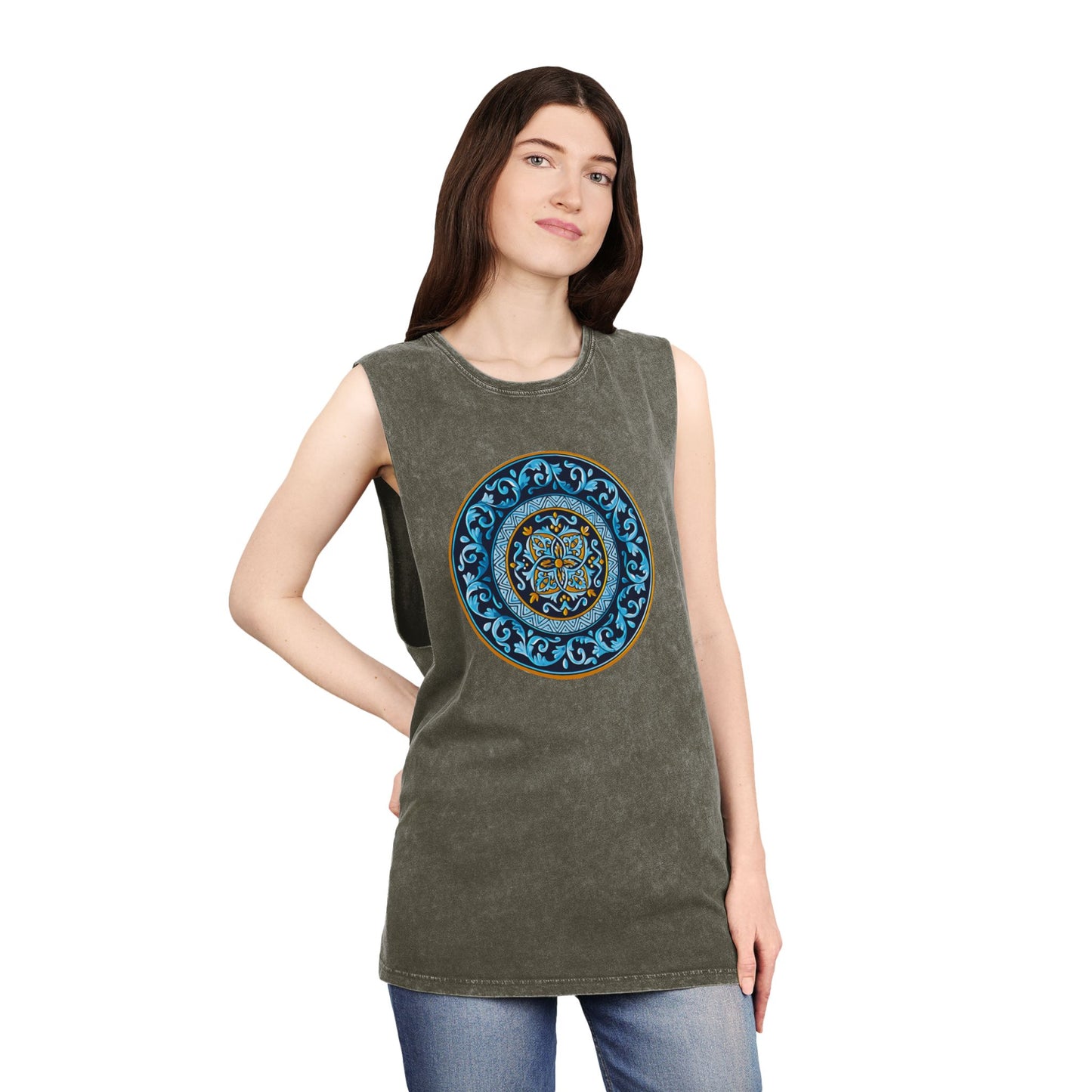 Unisex Stonewash Tank Top with Persion Tazhib