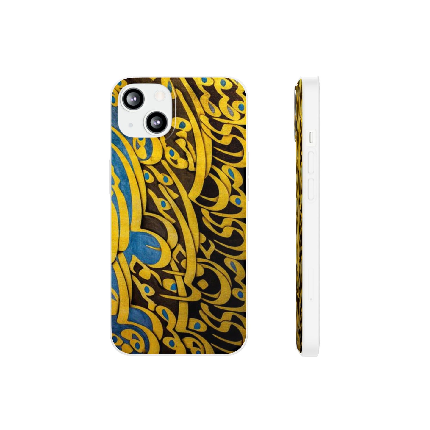 Phone Case — Gold & Blue Calligraphy Design