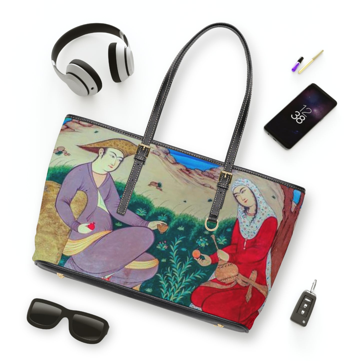 Artistic PU Leather Shoulder Bag – Iranian Miniature