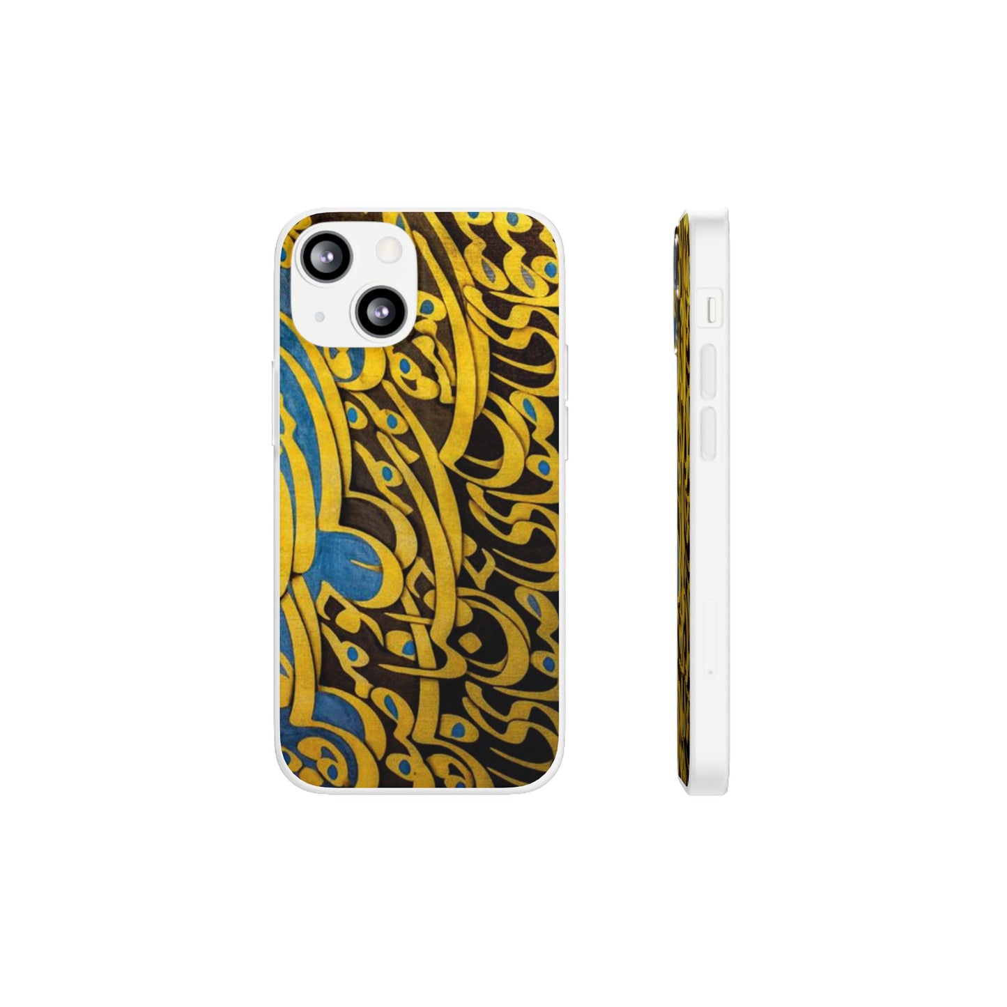 Phone Case — Gold & Blue Calligraphy Design