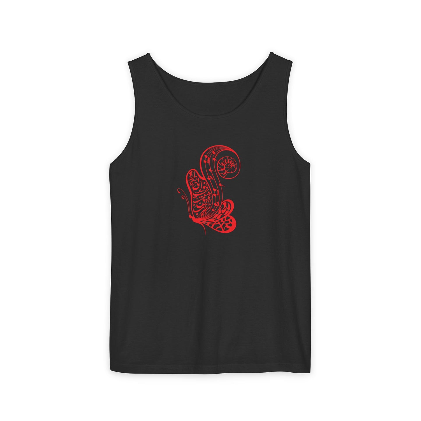 Women's Garment-Dyed Tank Top with Persion Calligraphy, Poam and Painting