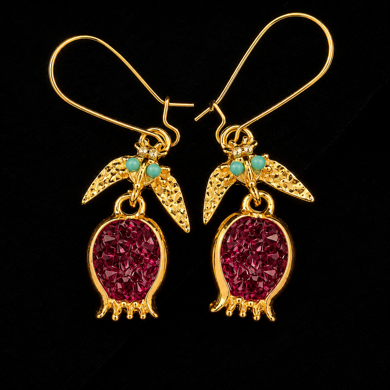 BOUCLES D'OREILLES PENDANTES GRENADE VINTAGE