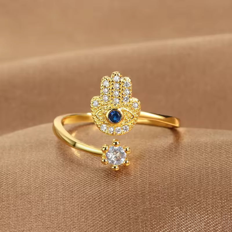 Hamsa Fatima Hand Evil Eye Ring