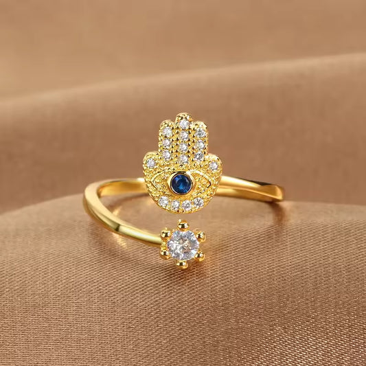 Hamsa Fatima Hand Evil Eye Ring