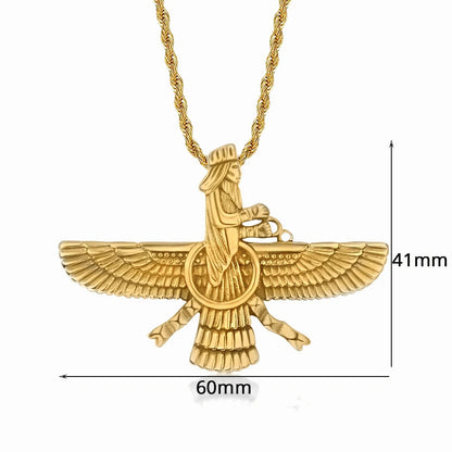 Gold Faravahar Zoroastrian Necklace – Ahura Mazda Pendant for Men & Women | Punk Style Stainless Steel Jewelry