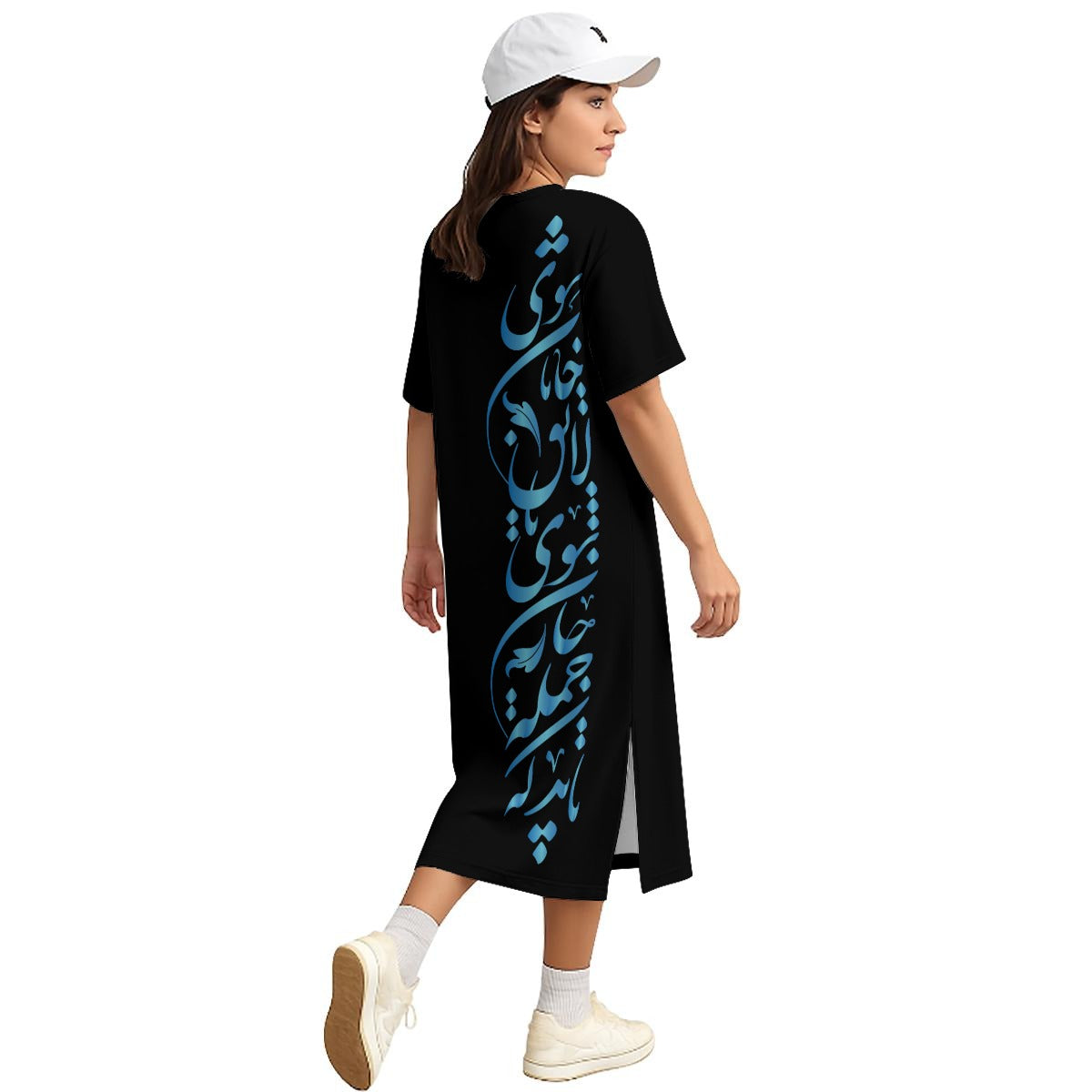 PERSIAN POETRY COTTON MIDI T-SHIRT DRESS