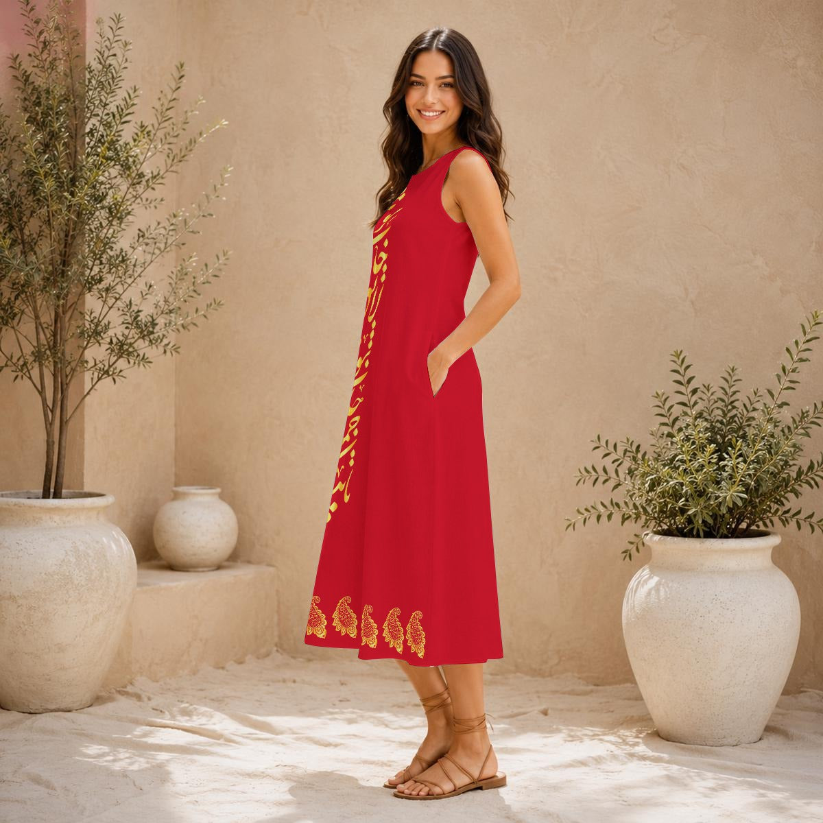 PERSIAN POETRY SLEEVELESS COTTON DRESS