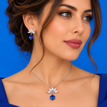 925 STERLING SILVER BLUE CRYSTAL LOTUS JEWELRY SET