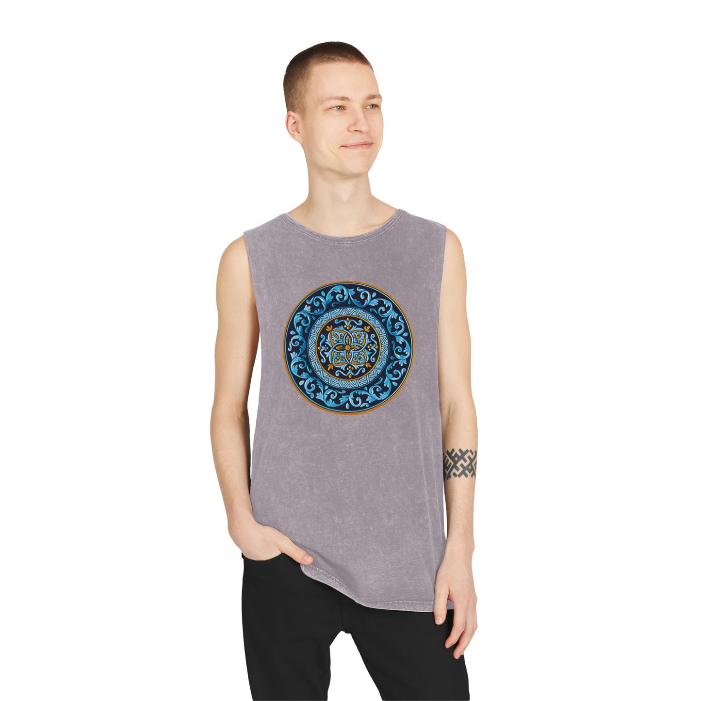 Unisex Stonewash Tank Top with Persion Tazhib