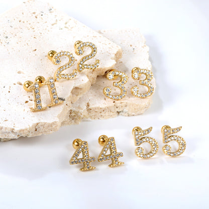 2 PAIR FARSI ARABIC NUMERAL DIAMOND EARRINGS