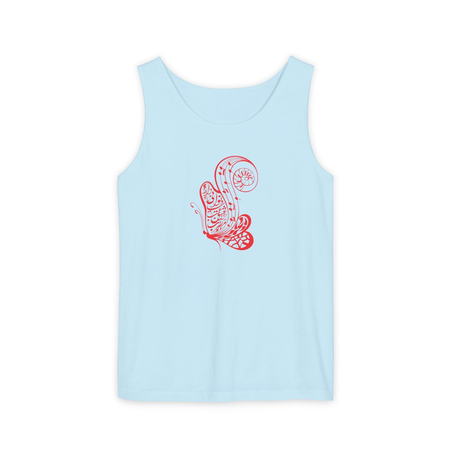 Women's Garment-Dyed Tank Top with Persion Calligraphy, Poam and Painting