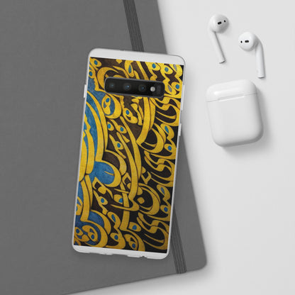 Phone Case — Gold & Blue Calligraphy Design