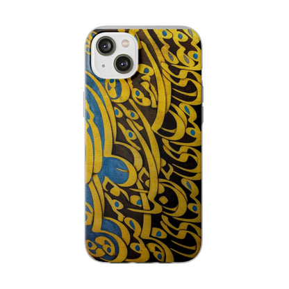 Phone Case — Gold & Blue Calligraphy Design