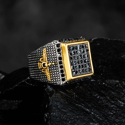 VINTAGE FARVAHAR RING FOR MEN – ZOROASTRIAN SYMBOL, STAINLESS STEEL, CZ