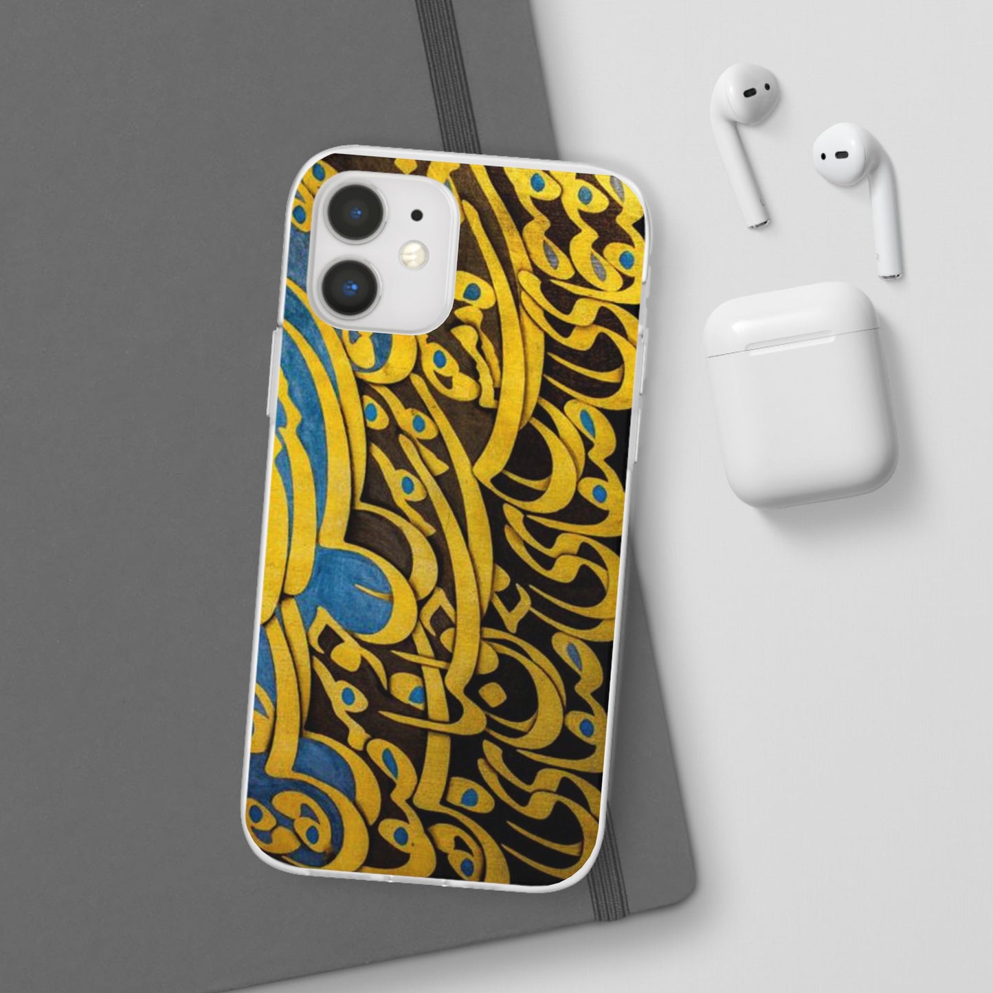 Phone Case — Gold & Blue Calligraphy Design