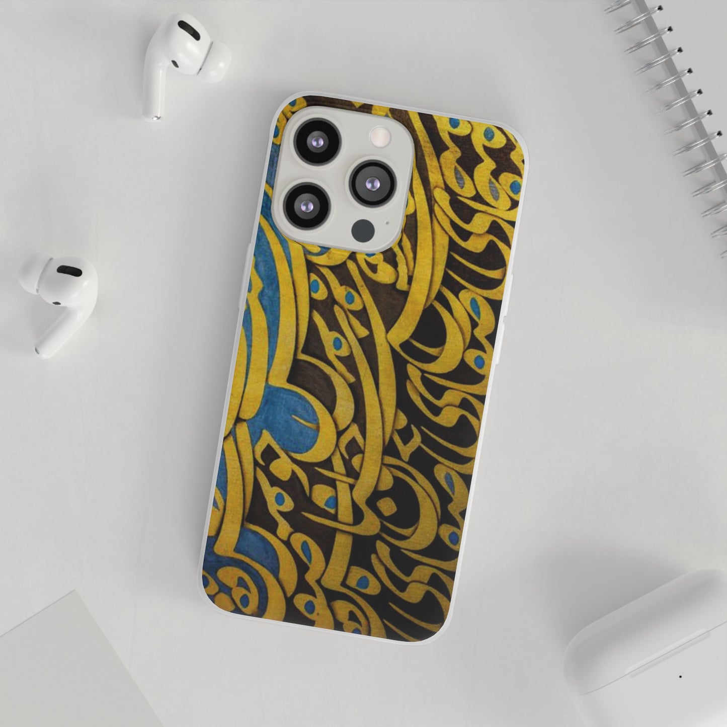 Phone Case — Gold & Blue Calligraphy Design