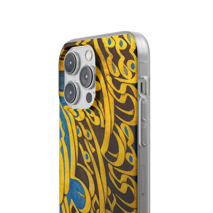Phone Case — Gold & Blue Calligraphy Design