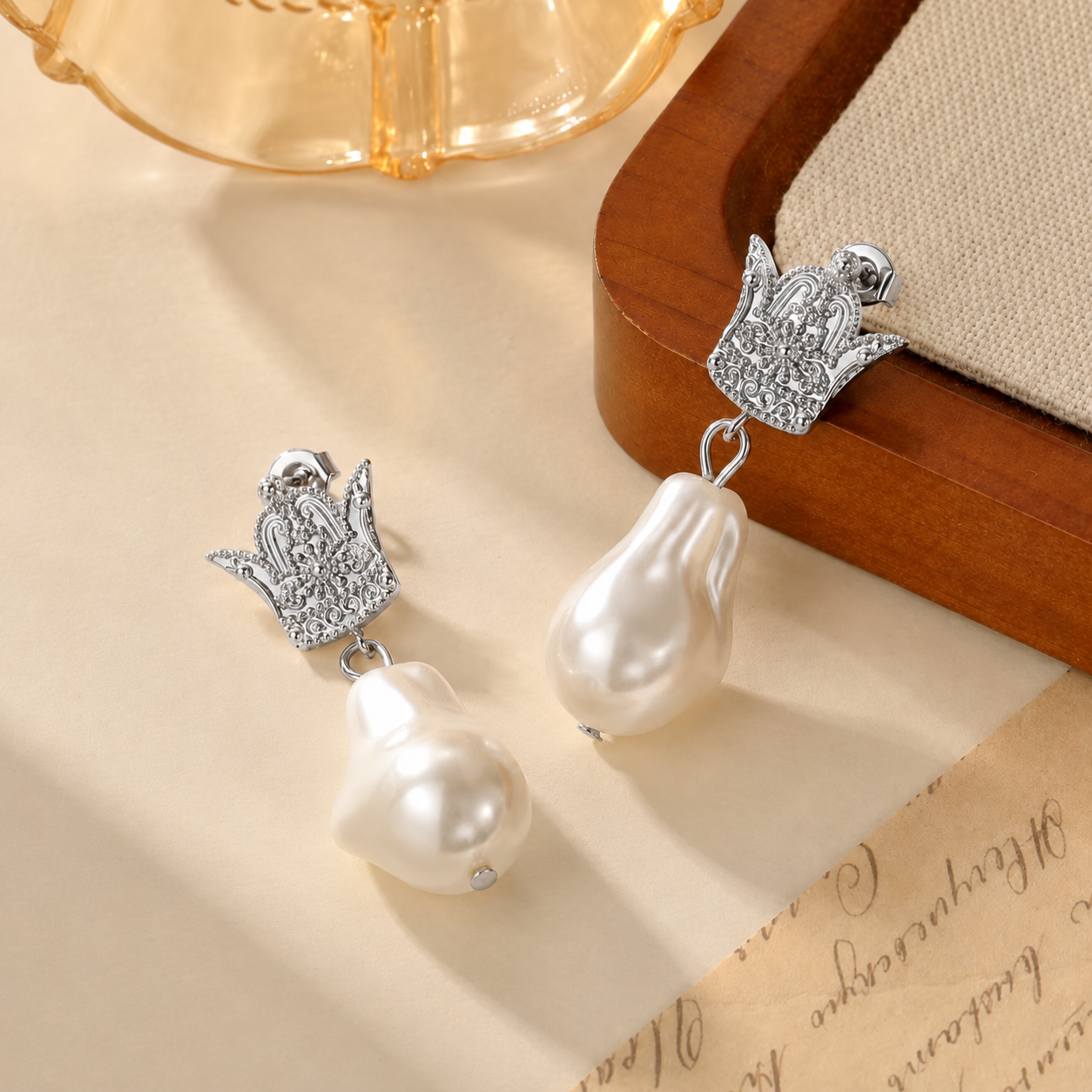 PERSIAN ROYAL CROWN PEARL EARRINGS