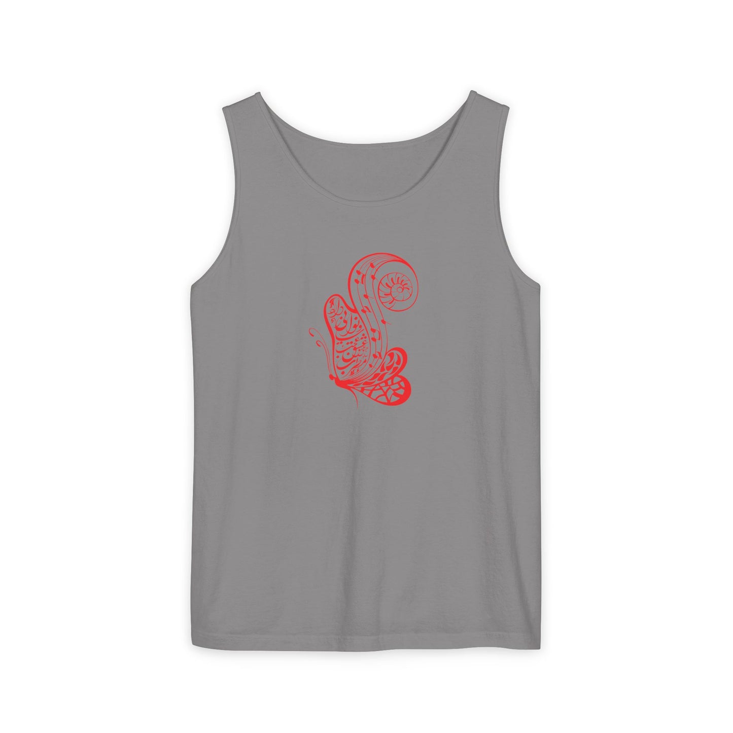 Women's Garment-Dyed Tank Top with Persion Calligraphy, Poam and Painting