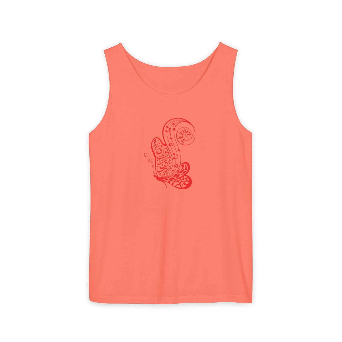 Women's Garment-Dyed Tank Top with Persion Calligraphy, Poam and Painting