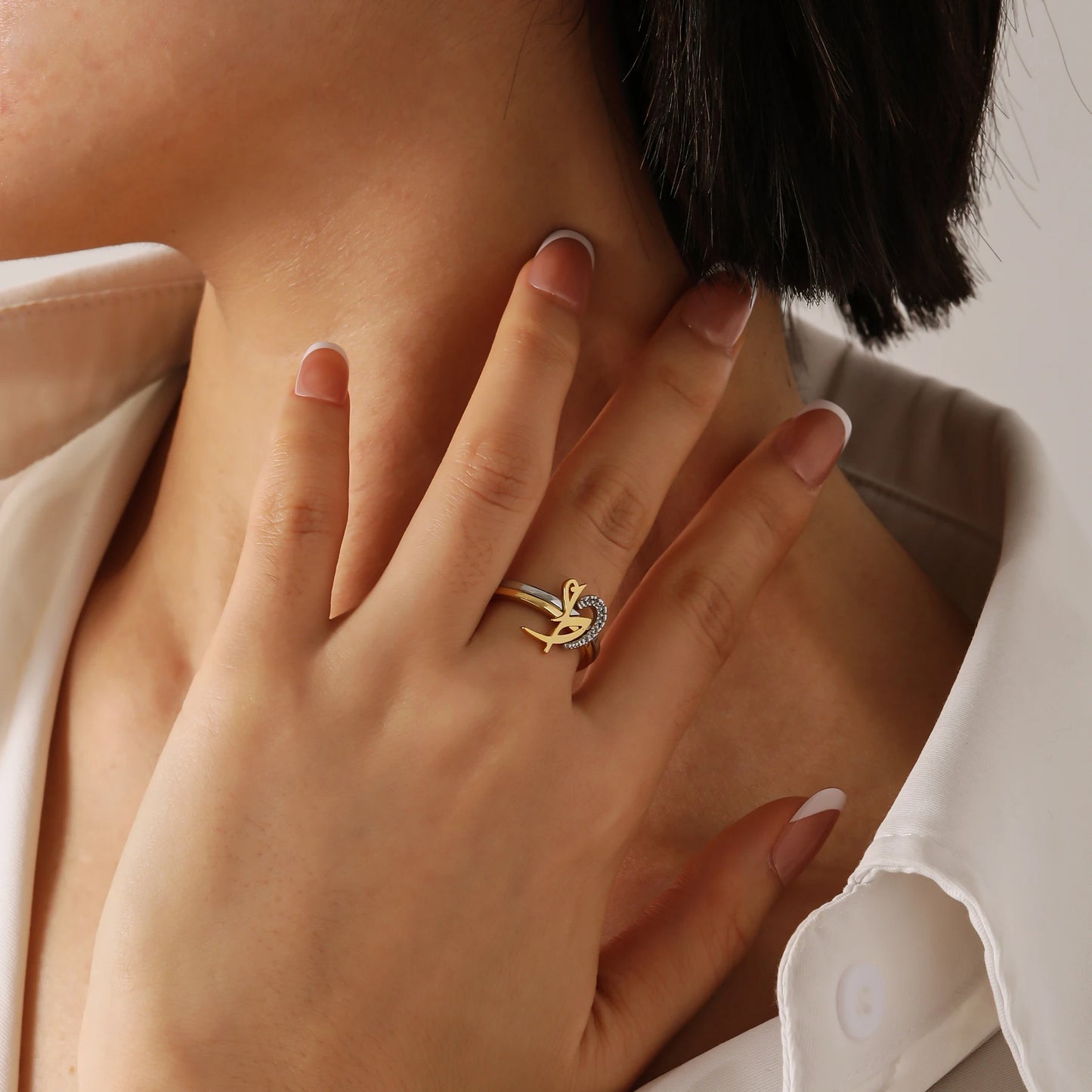 PERSONALIZED 3D CUSTOM NAME DOUBLE RING  GOLD