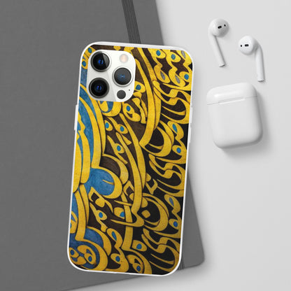 Phone Case — Gold & Blue Calligraphy Design