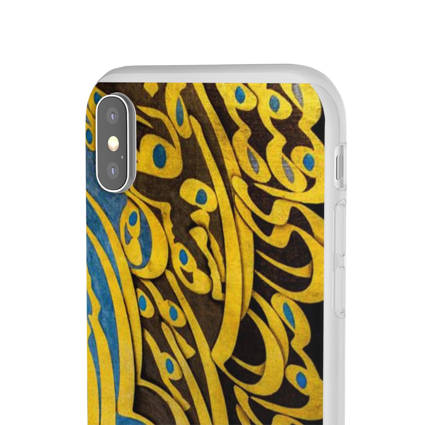 Phone Case — Gold & Blue Calligraphy Design