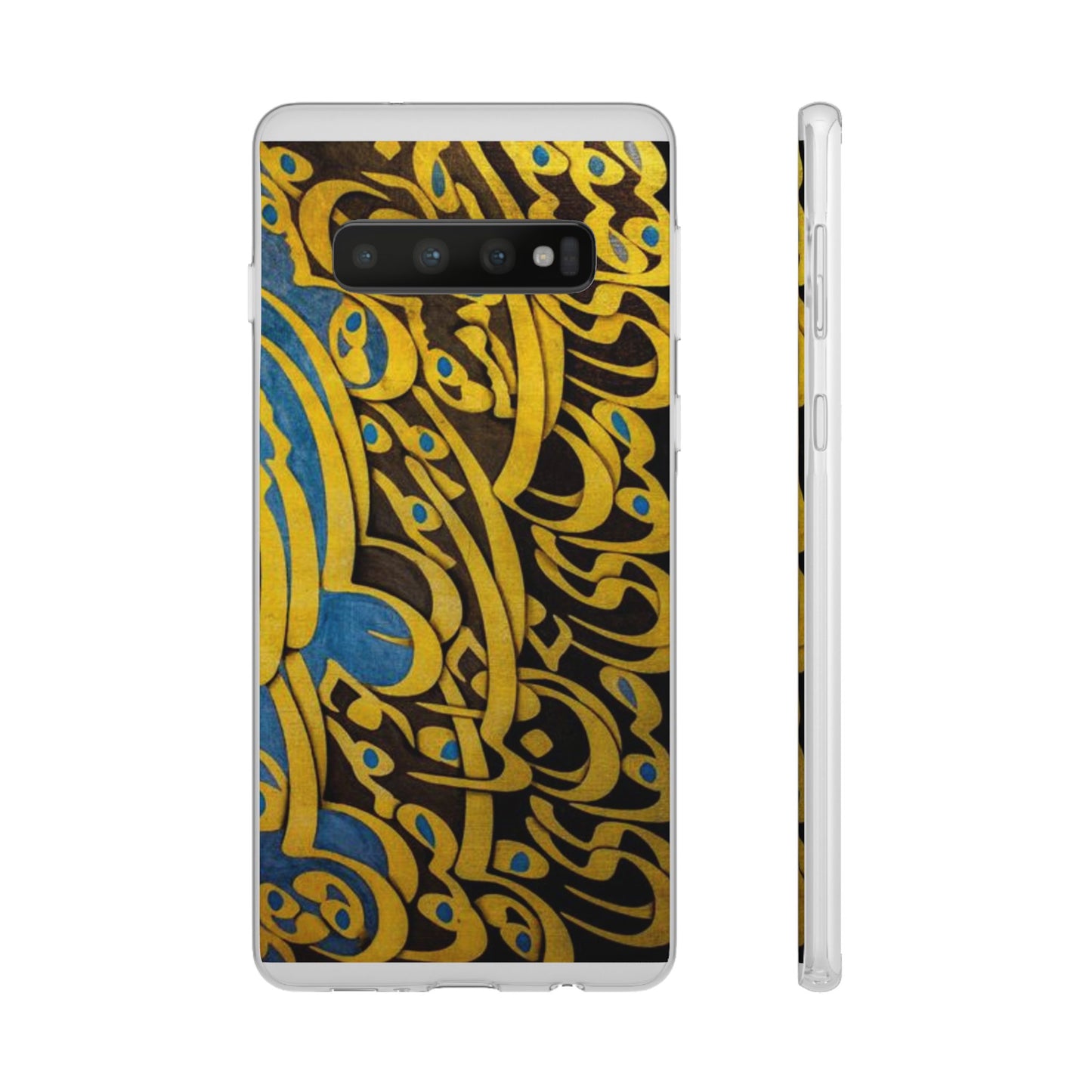 Phone Case — Gold & Blue Calligraphy Design