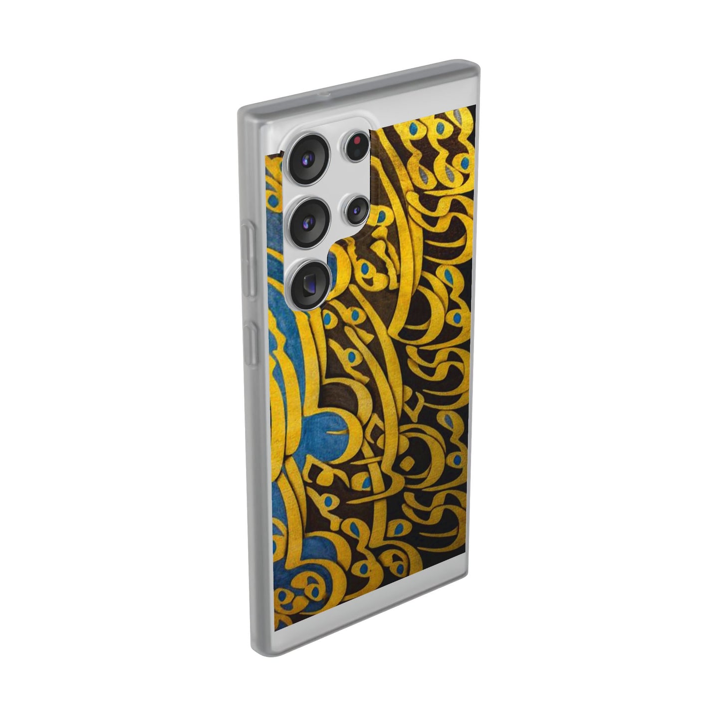 Phone Case — Gold & Blue Calligraphy Design