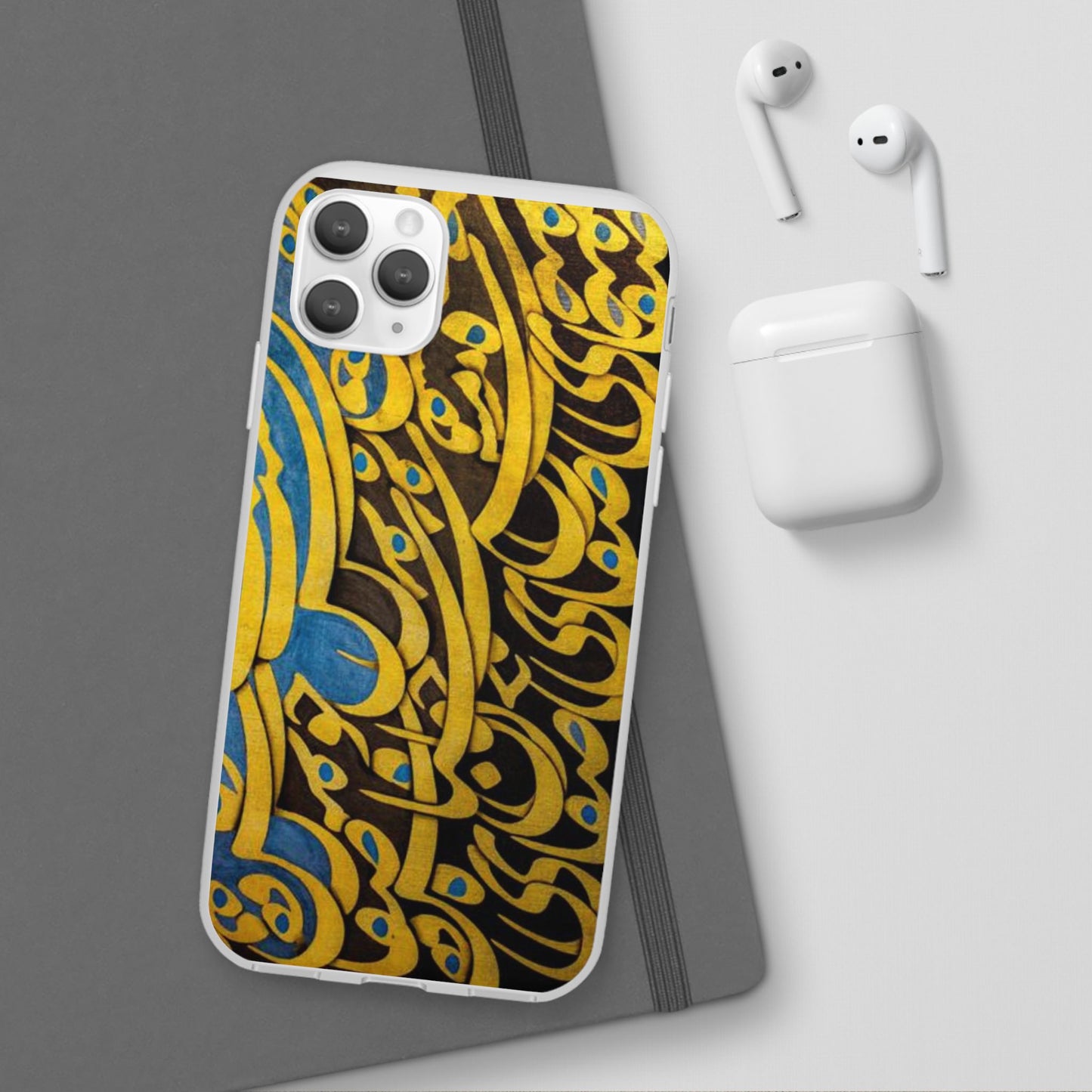 Phone Case — Gold & Blue Calligraphy Design