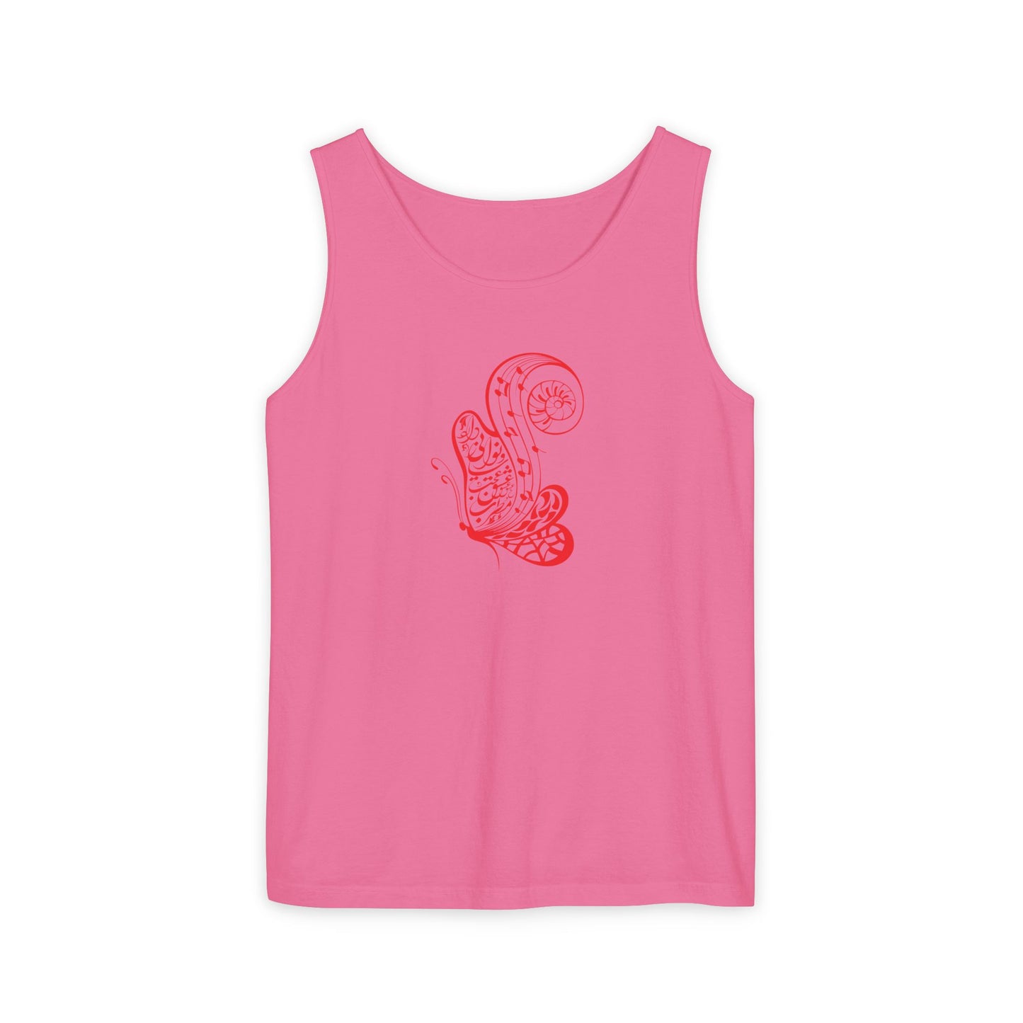 Women's Garment-Dyed Tank Top with Persion Calligraphy, Poam and Painting