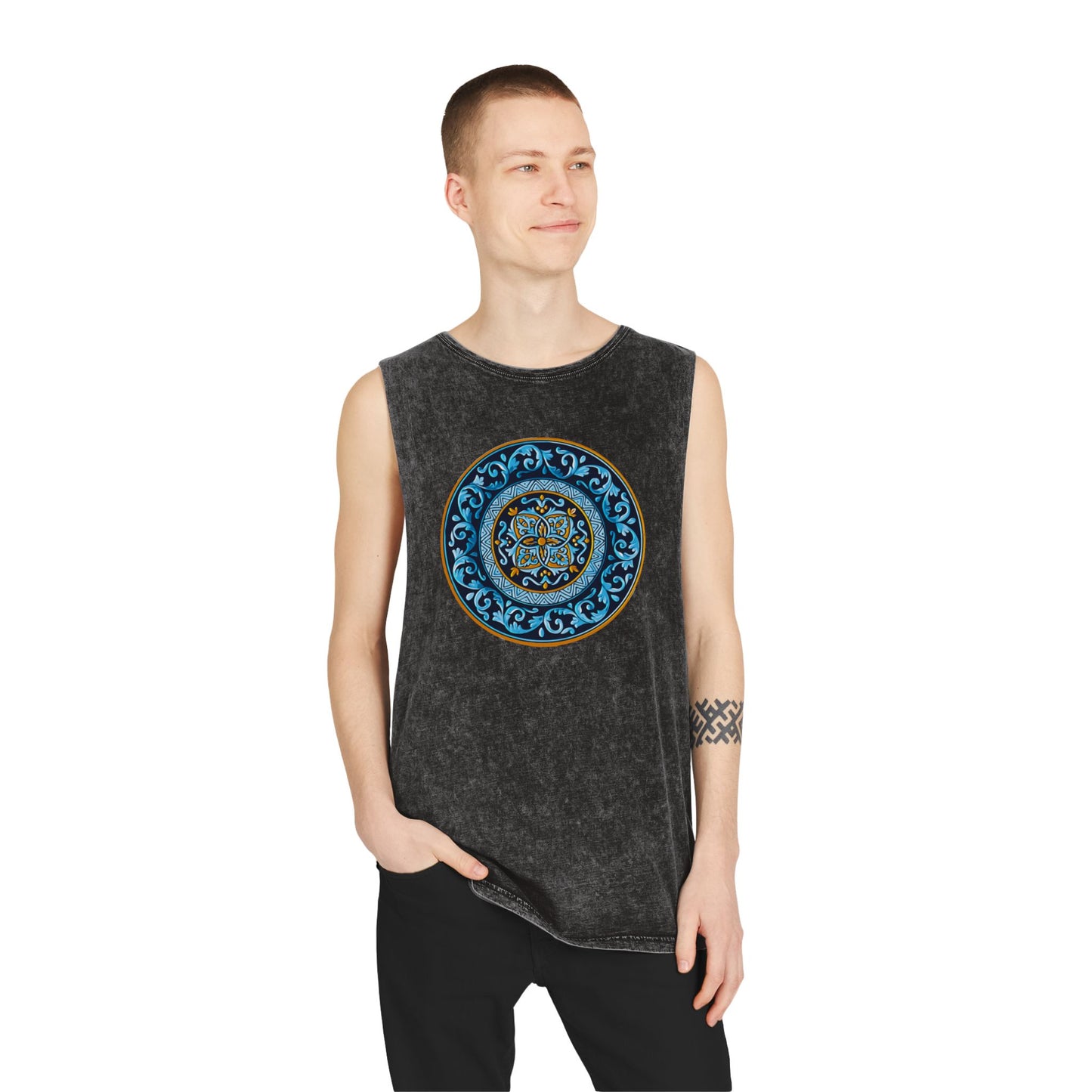 Unisex Stonewash Tank Top with Persion Tazhib