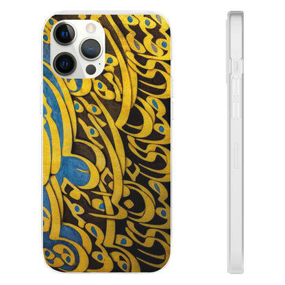 Phone Case — Gold & Blue Calligraphy Design