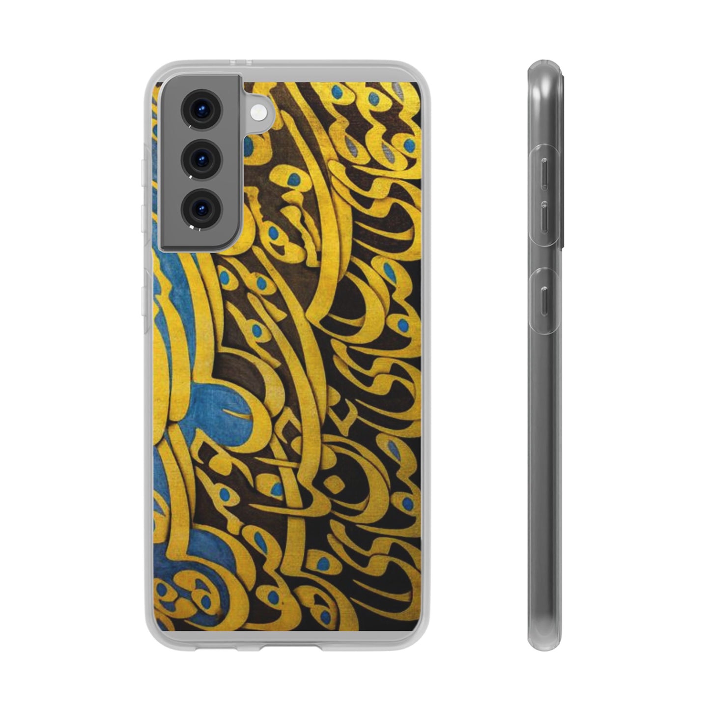 Phone Case — Gold & Blue Calligraphy Design