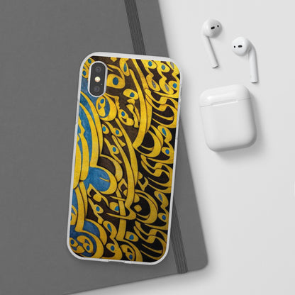 Phone Case — Gold & Blue Calligraphy Design