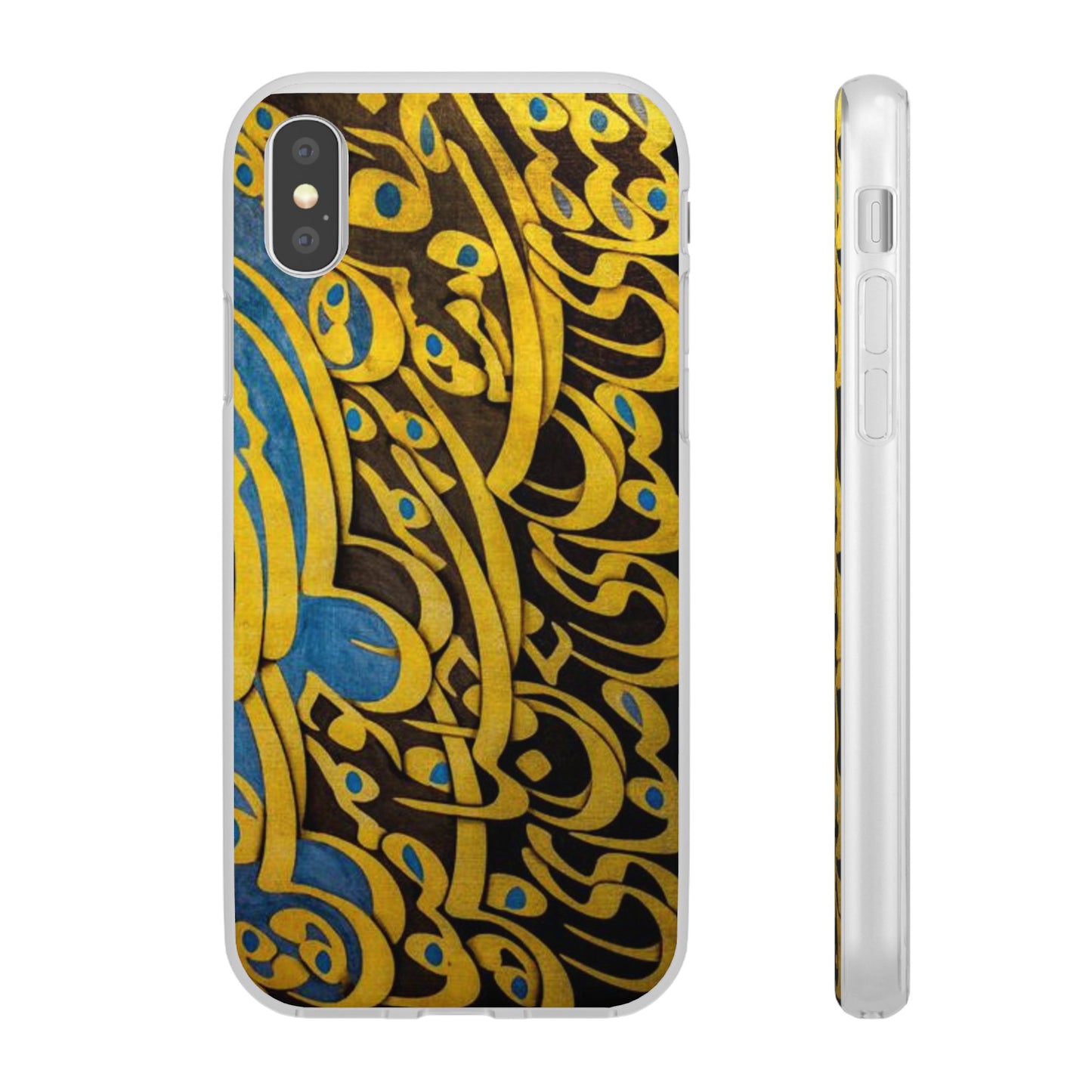 Phone Case — Gold & Blue Calligraphy Design