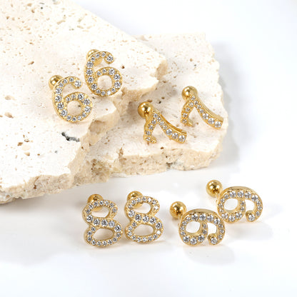 2 PAIR FARSI ARABIC NUMERAL DIAMOND EARRINGS