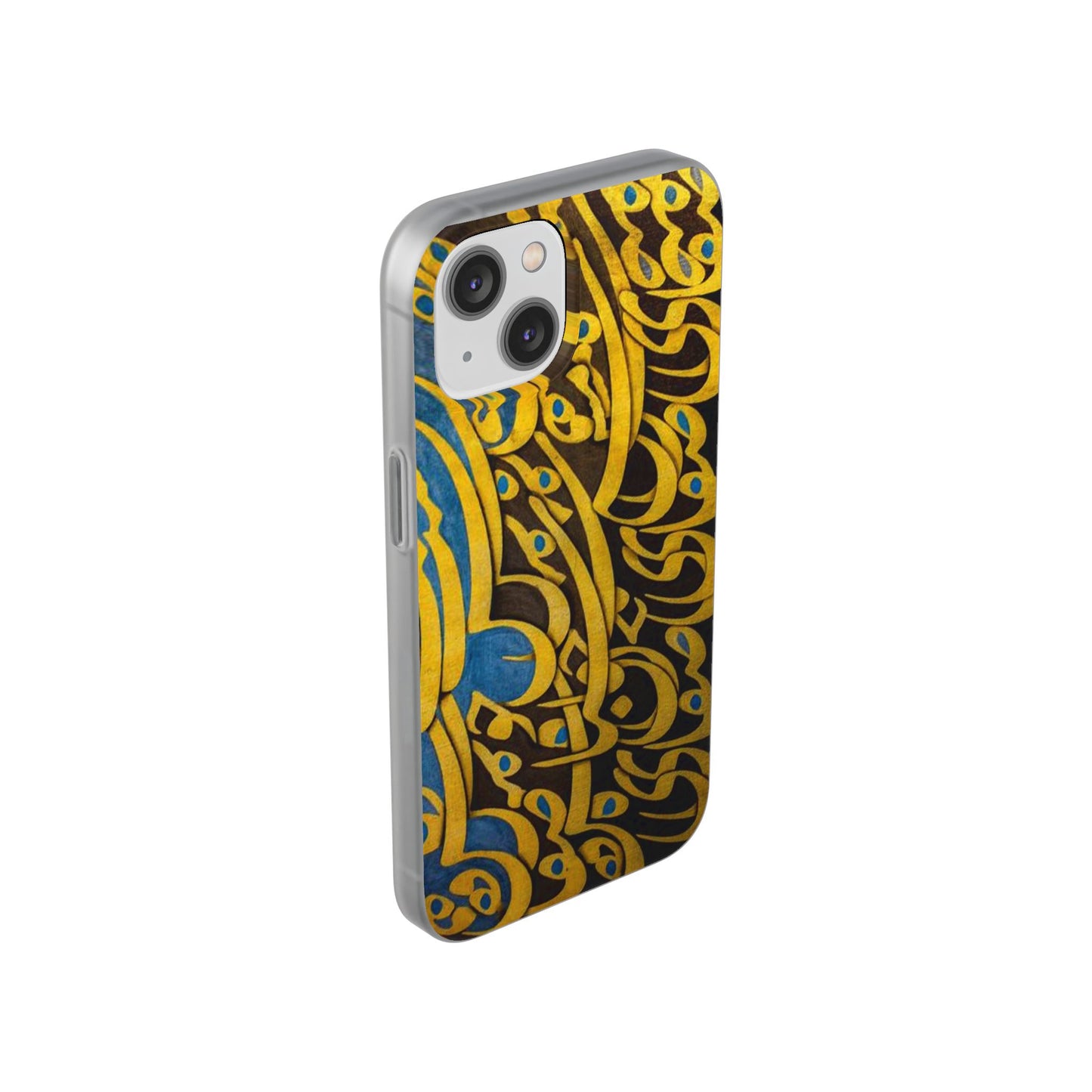 Phone Case — Gold & Blue Calligraphy Design