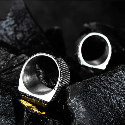 VINTAGE FARVAHAR RING FOR MEN – ZOROASTRIAN SYMBOL, STAINLESS STEEL, CZ
