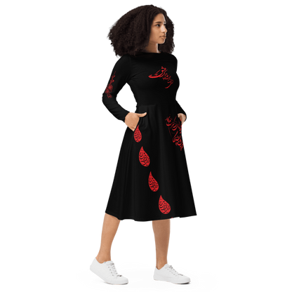 Long Sleeve Midi Dress With Persion Poam & Calligraphy